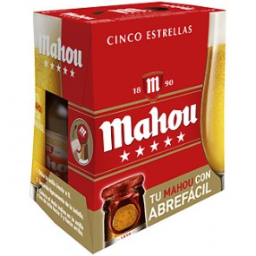 MAHOU 5 ESTRELLAS cerveza rubia pack 6 botellas 25 cl